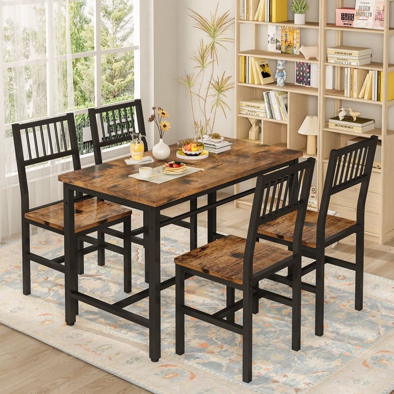 4 - Person Dining Set, 5 Piece Dining Room Table Set with Metal Frame for Breakfast, Dining, Kitchen