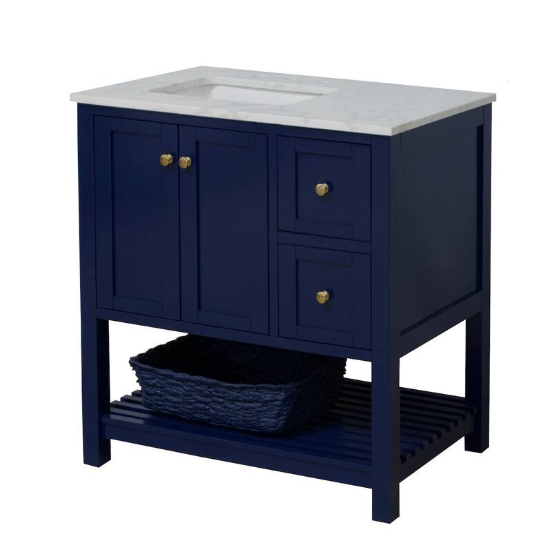 KitchenBathCollection Lakeshore 36" Bathroom Vanity with Engineered Carrara Top