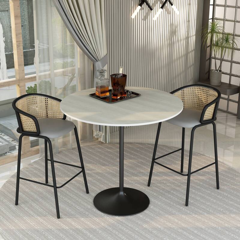 LeisureMod Verve 48" Round Dining Table with MDF Wood TableTop and Black Steel Base for Kitchen & Dining Room