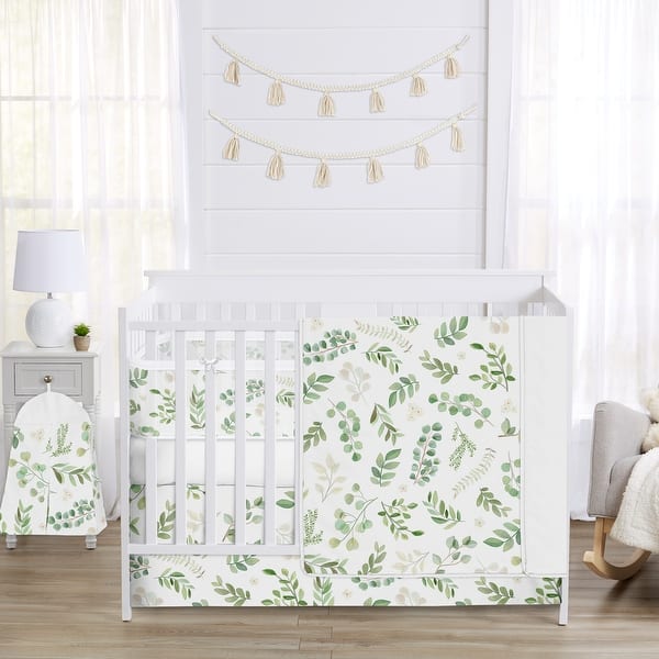 slide 2 of 6, Boho Floral Leaf Boy Girl Sweet Jojo Designs 6p Crib Bedding+ BreathableBaby Breathable Mesh Liner Sage Bohemian