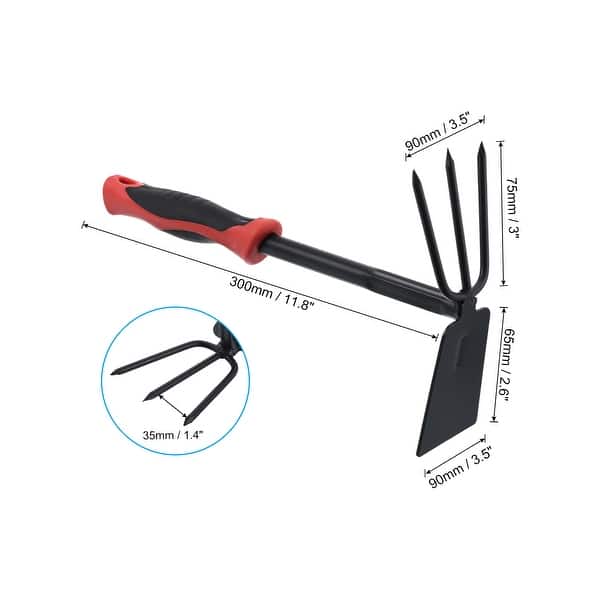 slide 3 of 5, 11.8" Hand Gardening Hoe and Rake Steel Multifunctional Loosening Soil Tool - Black, Red Black, Red