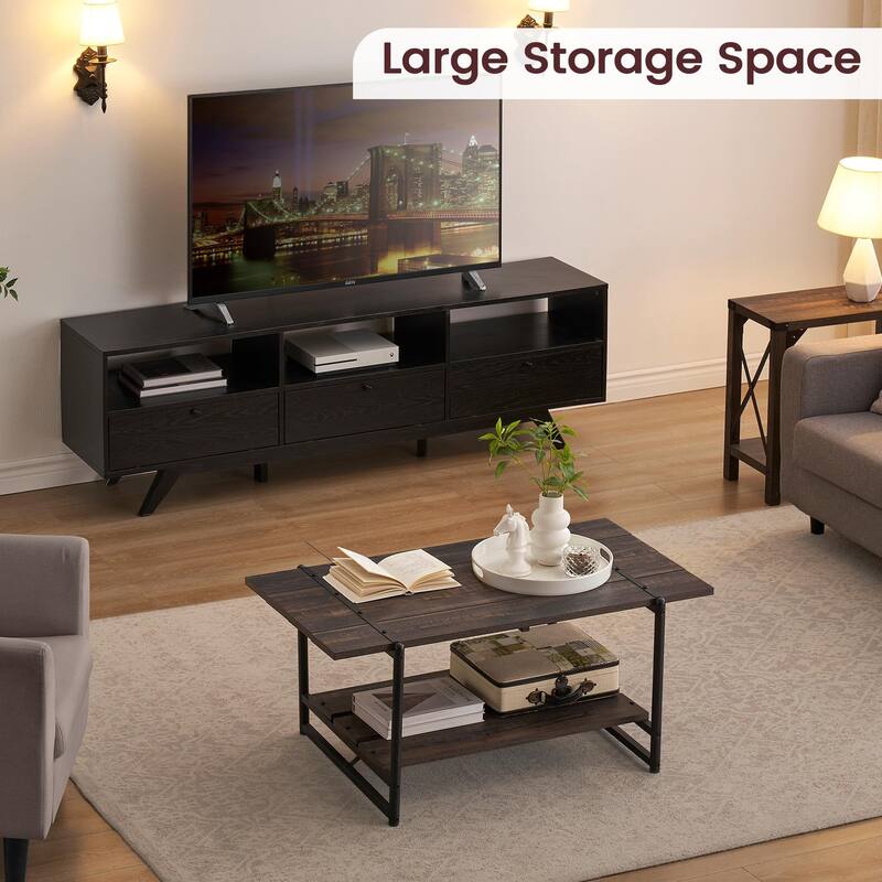 Coffee Table with 2 Storage Shelf