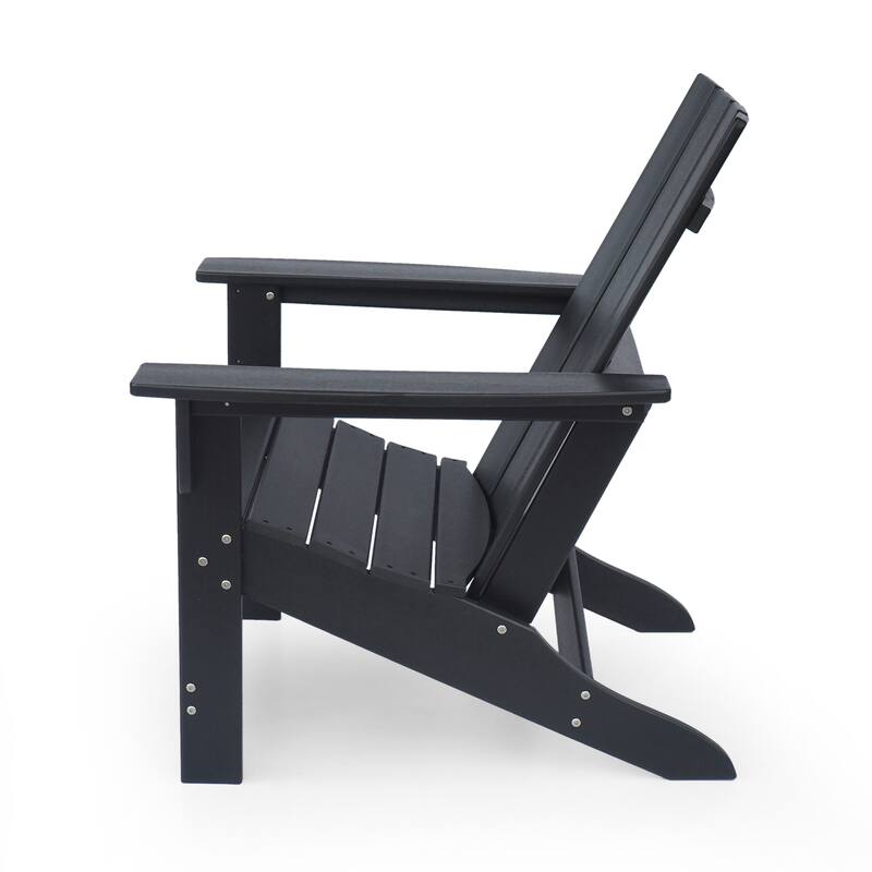 Elisa Outdoor Adirondack Chair, Waterfall Front, Slatted, Black Finish
