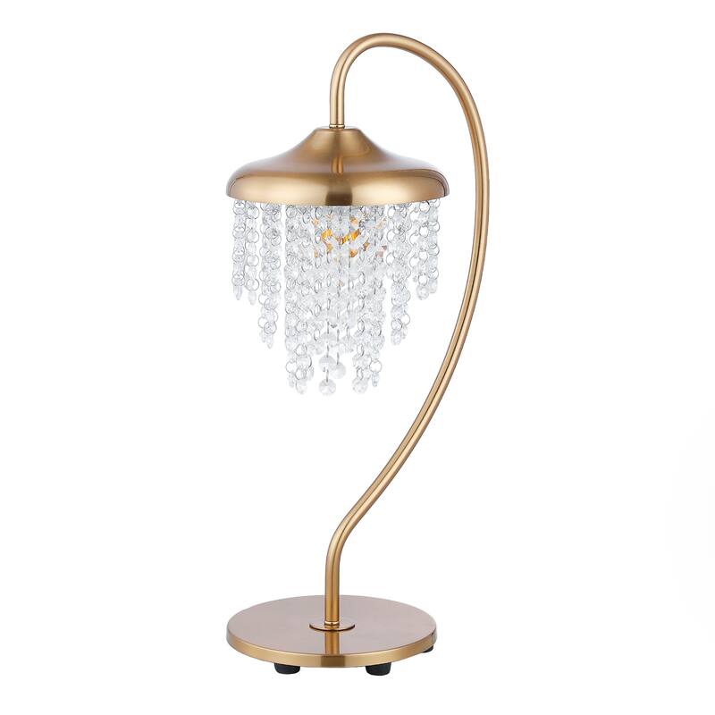 21" Modern Gold Crystal Arched Table Lamp with Dimmable Switch
