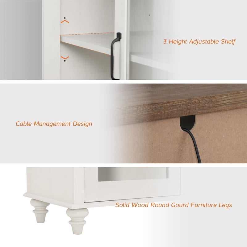TV Stand with Glass Doors, TV Console Table TV Cabinet