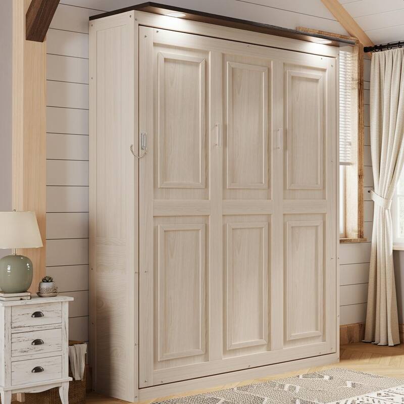 Queen Size Murphy Bed with LED Lights by Harper&Bright Designs