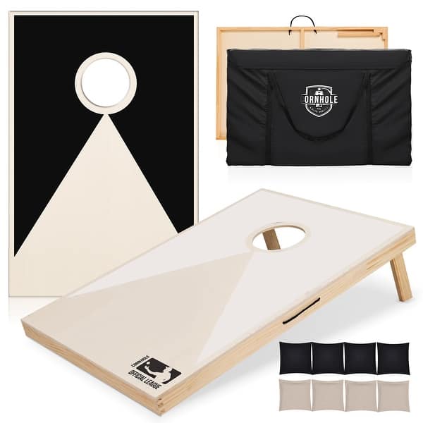 slide 2 of 9, GoSports Solid Wood Foldable Cornhole Set-3 Feet x 2 Feet Game Boards,Includes Set of 8 Corn Hole Toss Bags Black White