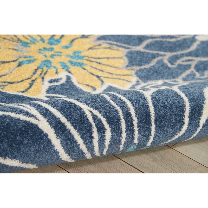 Blue Tropical Flower Rug - Overstock - 34190406