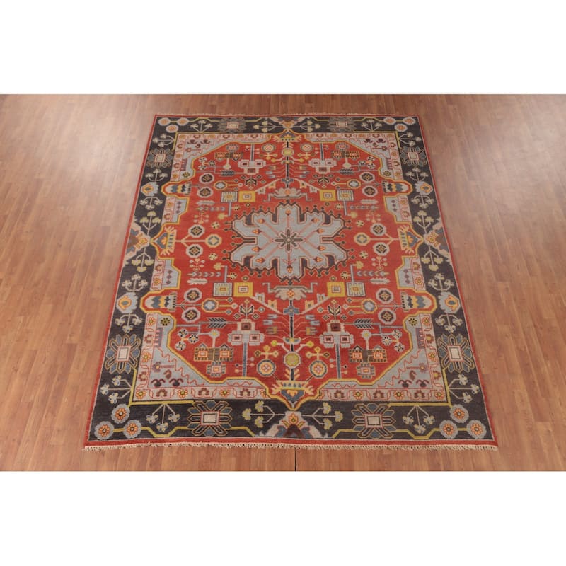 Orange Geometric Heriz Serapi Area Rug Handmade Wool Carpet - 7'11"x 9'8"