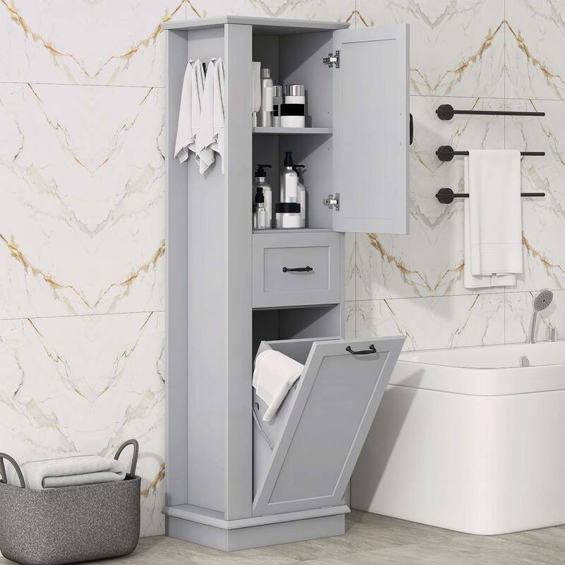 Modern Tall Storage Cabinet - Tilt-Out Compartment,Adjustable Shelves,for Bathroom