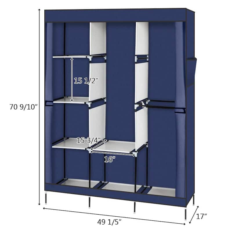 71" Portable Fabric Clothes Storage Closet Organizer Shelf Wardrobe Rack,Navy Blue
