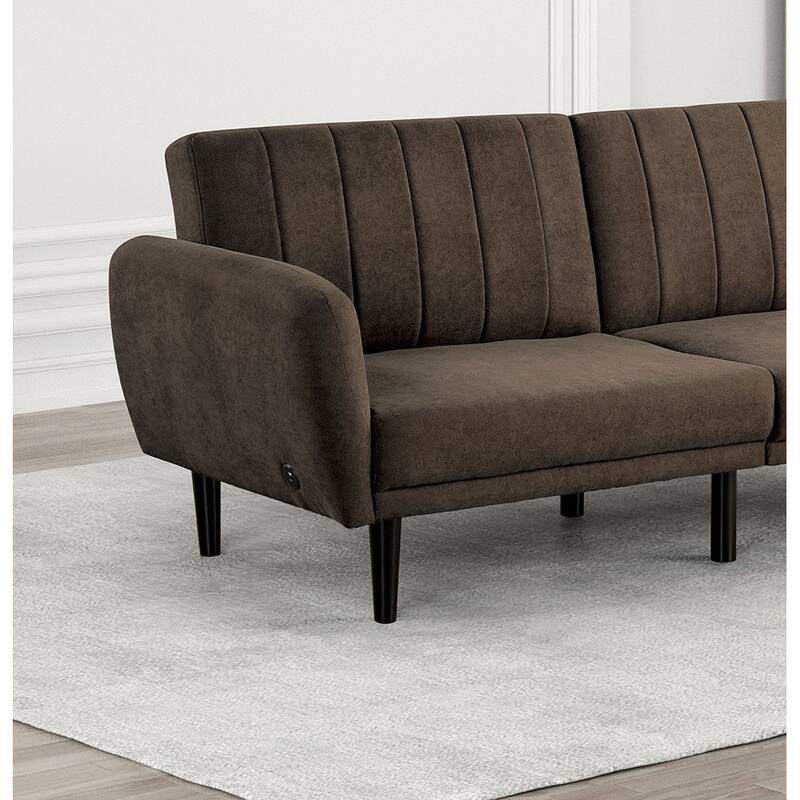 Contemporary Converts To Bed 1pc Futon Sofa Channeled Tufted Back Soft Track Arm Couch W Usb