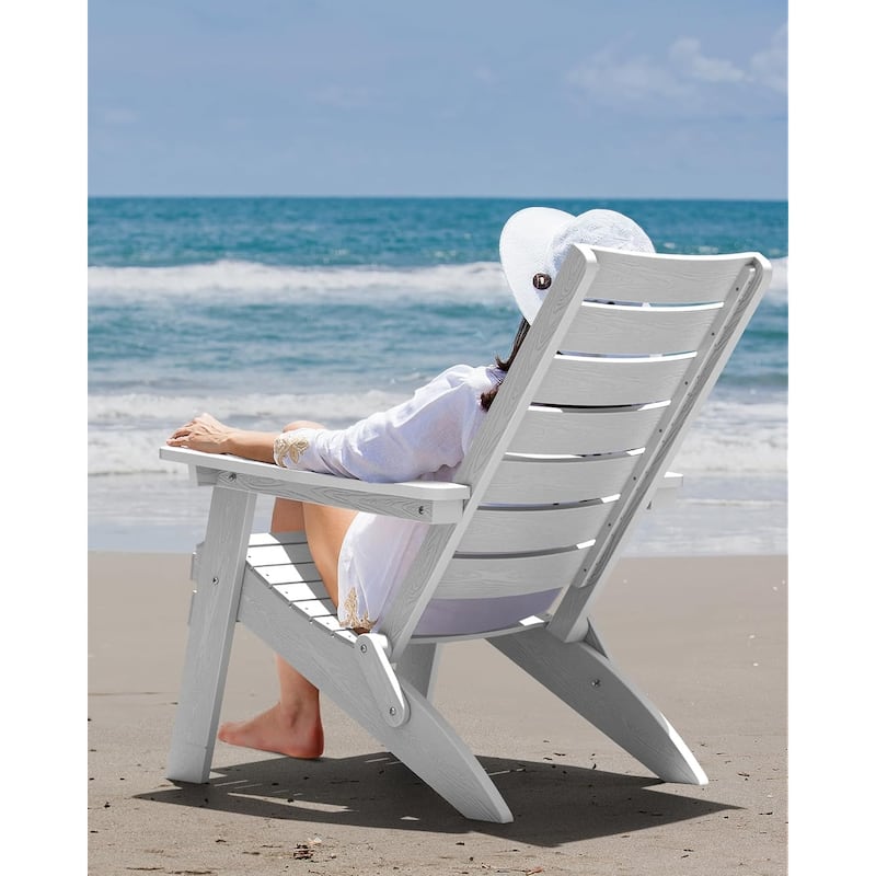 WINSOON HIPS All Weather Folding Adirondack Chairs with Arc Back & Cup Holder Set Of 2