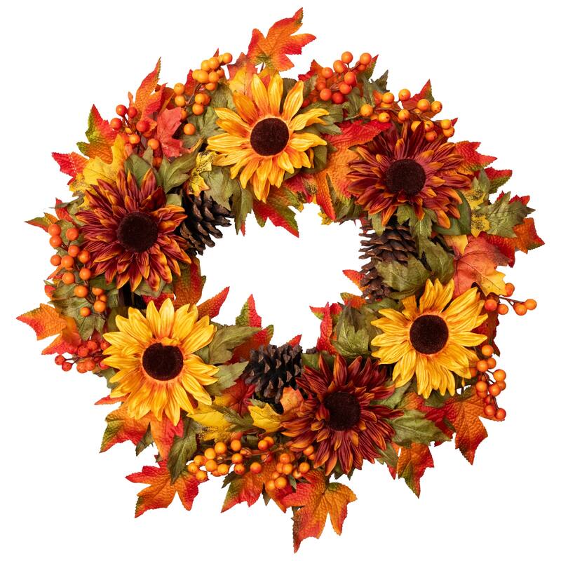 Sunflower Pine Cone Artificial Thanksgiving Wreath - 24-Inch, Unlit
