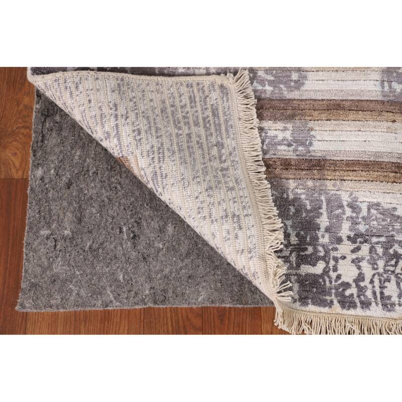 Striped Modern Abstract Rug Hand-Knotted Wool Carpet - 3'11"x 5'11"