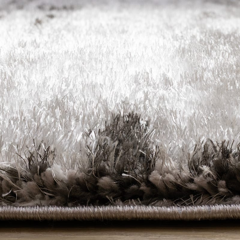 Black White Grey Distressed Soft Shag Rug