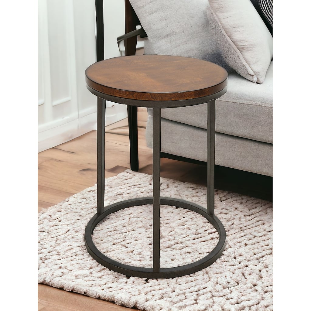 HomeRoots 24" Black And Wood Brown Wood And Iron Round End Table - 18' X '24' X '18