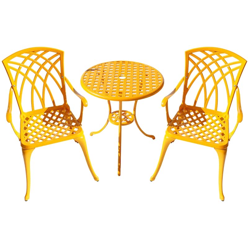 3-Piece Cast Aluminum Outdoor Bistro Set with LED Lights - 35" - Yellow