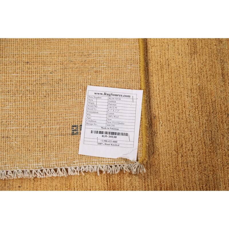 Contemproary Yellow Gabbeh Oriental Foyer Rug Handmade Wool Carpet - 3'3"x 4'7"