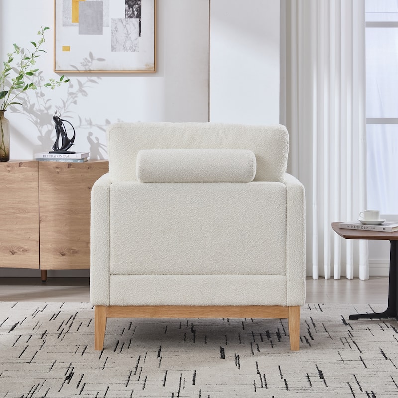Modern Farmhouse Accent Chair , Wood Base Reading Armchair Single Sofa with Two Bolster Pillows for Living Room