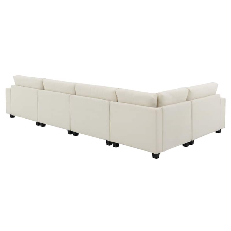 128" Chenille U-Shaped Sectional Sofa with Storage & USB
