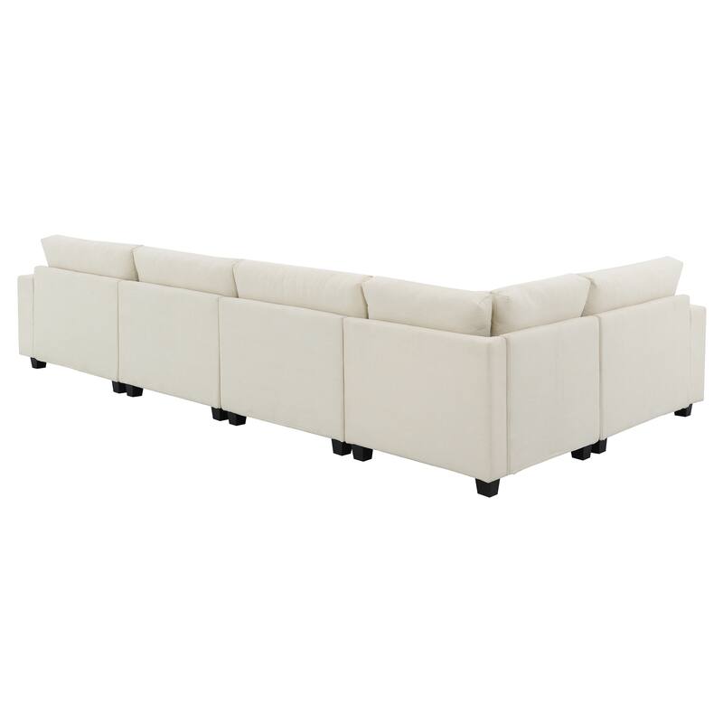 U Shaped Sectional Sofa with Ottoman, Chenille 6 Seater Sofa with Hidden Armrest Storage, Cup Holders & USB Charging Ports