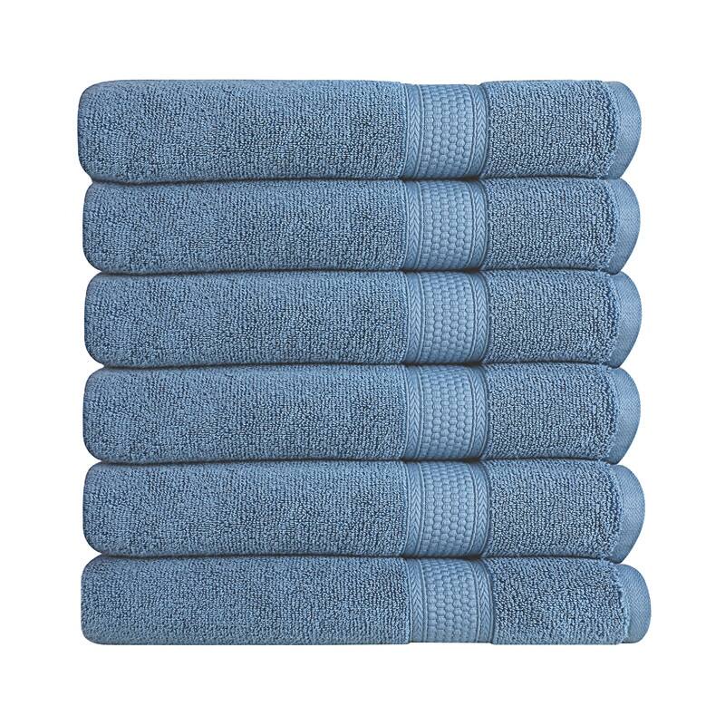A1HC Hand Towel 6 Piece Set, 500 GSM Duet Technology 100% Ring Spun Cotton, Ultra Soft, Quick Dry, (16"x28") - Bjou Blue