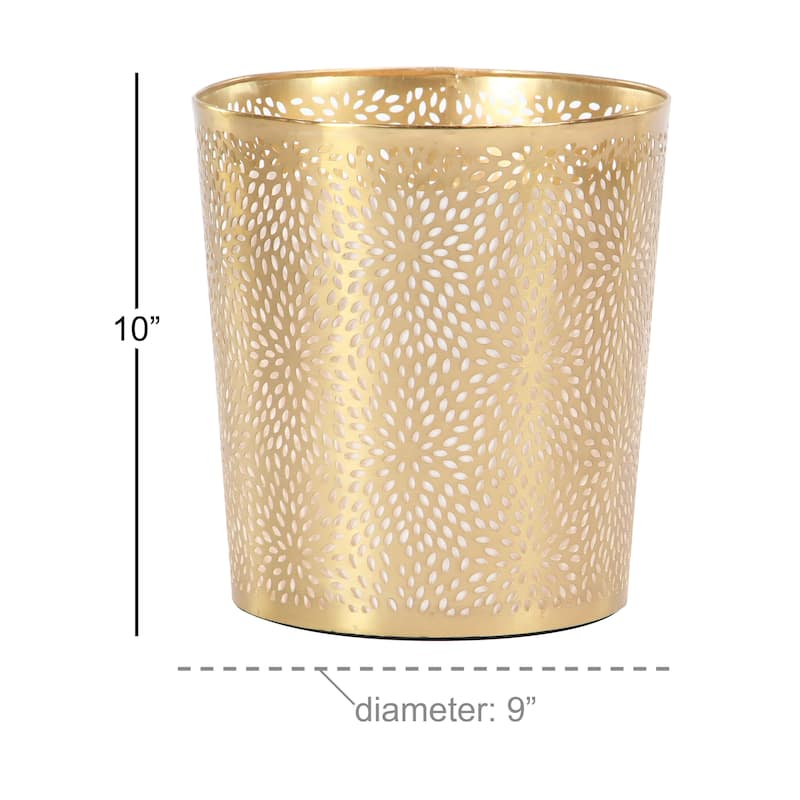 Metal Floral or Geometric Small Waste Bin with Laser Carved Design - Gold or Silver - CosmoLiving by Cosmopolitan