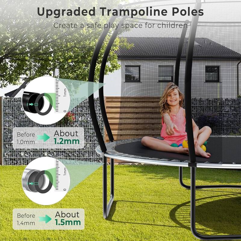 10FT/12FT Upgrade Outdoor Trampoline for Kids and Adults, Pumpkin Trampolines with Curved Poles