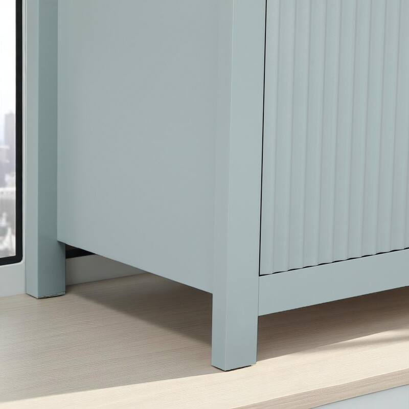 Modern Sideboard Buffet Cabinet with Wave Pattern, 2 Drawers, 4 Doors, Adjustable Shelves, Scandinavian Style