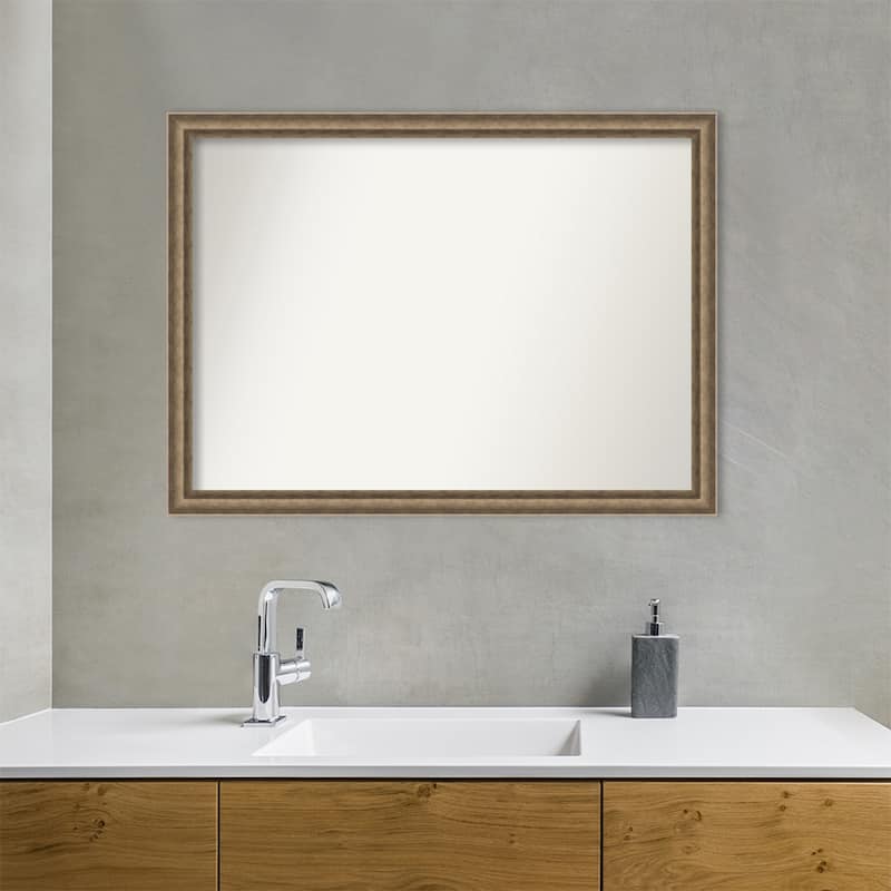 Angled Non-Beveled Wood Framed Bathroom Vanity Wall Mirror
