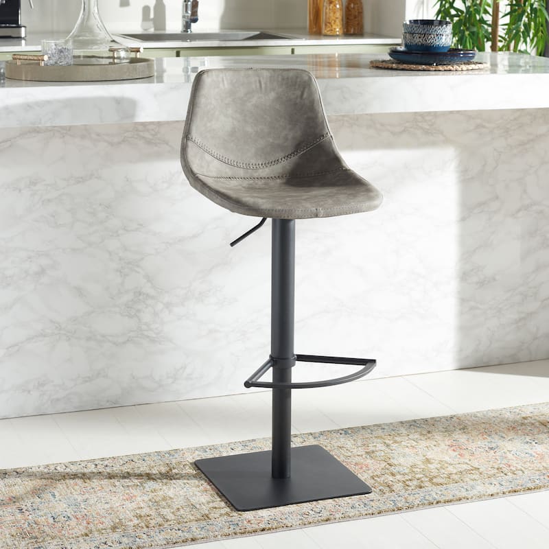 SAFAVIEH Karlotta Gas Lift Adjustable Bar Stool - 19 In. W x 18 In. D x 32-42 In. H - 19Wx18Dx42H - Grey/Black