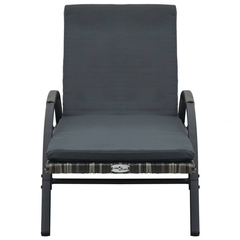 Sun Chaise Lounger with Cushion, 79 Inch, Wheels, Gray Poly Rattan