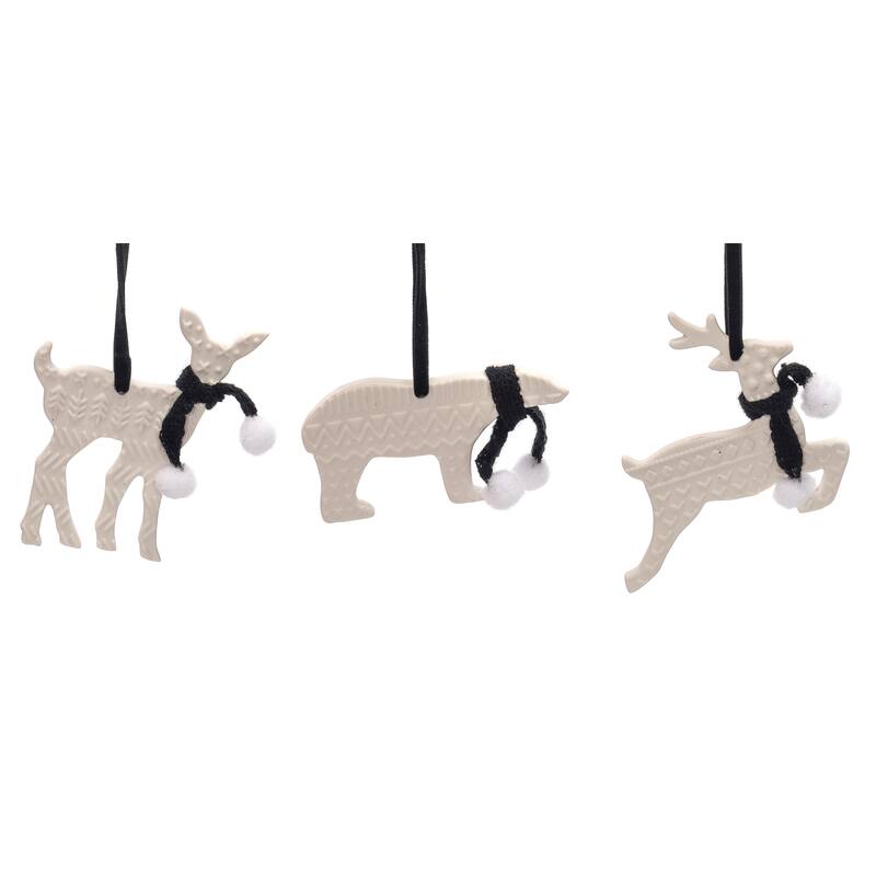 Transpac Resin Black Scarf Animal Ornament Set of 3 Christmas Home Decorations