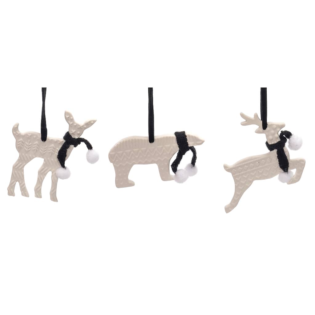 Transpac Resin Black Scarf Animal Ornament Set of 3 Christmas Home Decorations