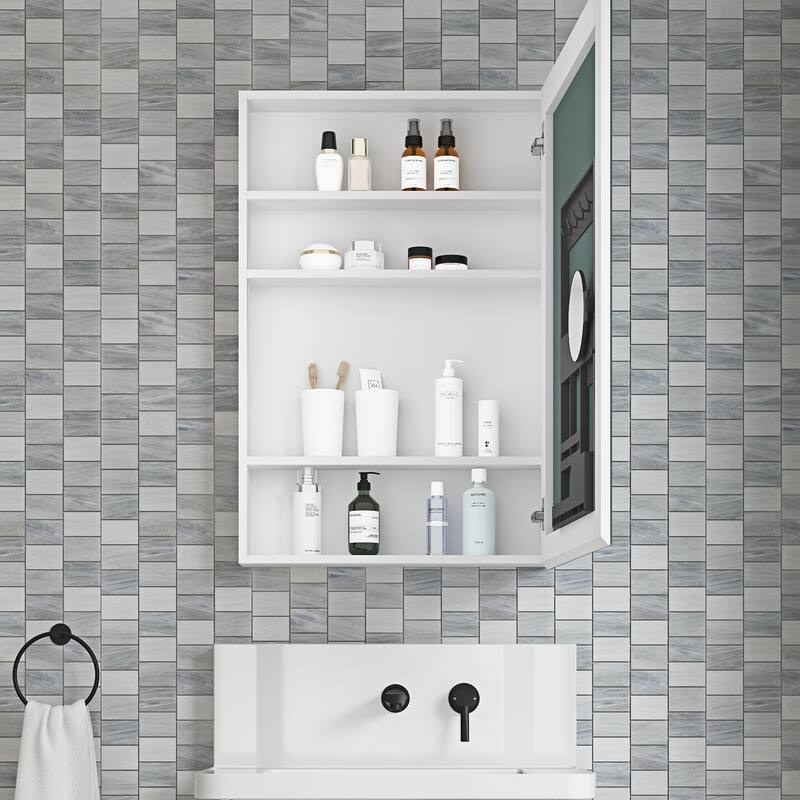 24'' W x 36'' H Bathroom Mirror Medicine Cabinet-Wooden Door, Wall Mounted Recessed or Surface, Bathroom Mirror with Storage