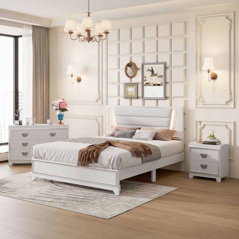 3-Pieces Bedroom Sets Queen Size Upholstered Bed