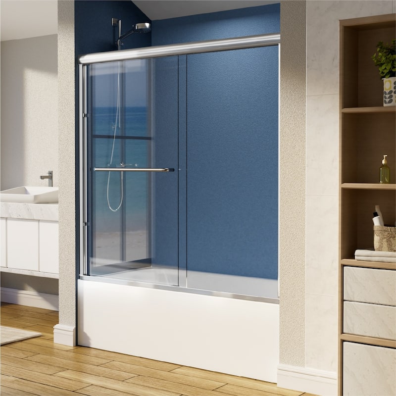 i-Homare 55-59" W x 56" H Bath Tub Semi-Frameless Sliding Shower Door