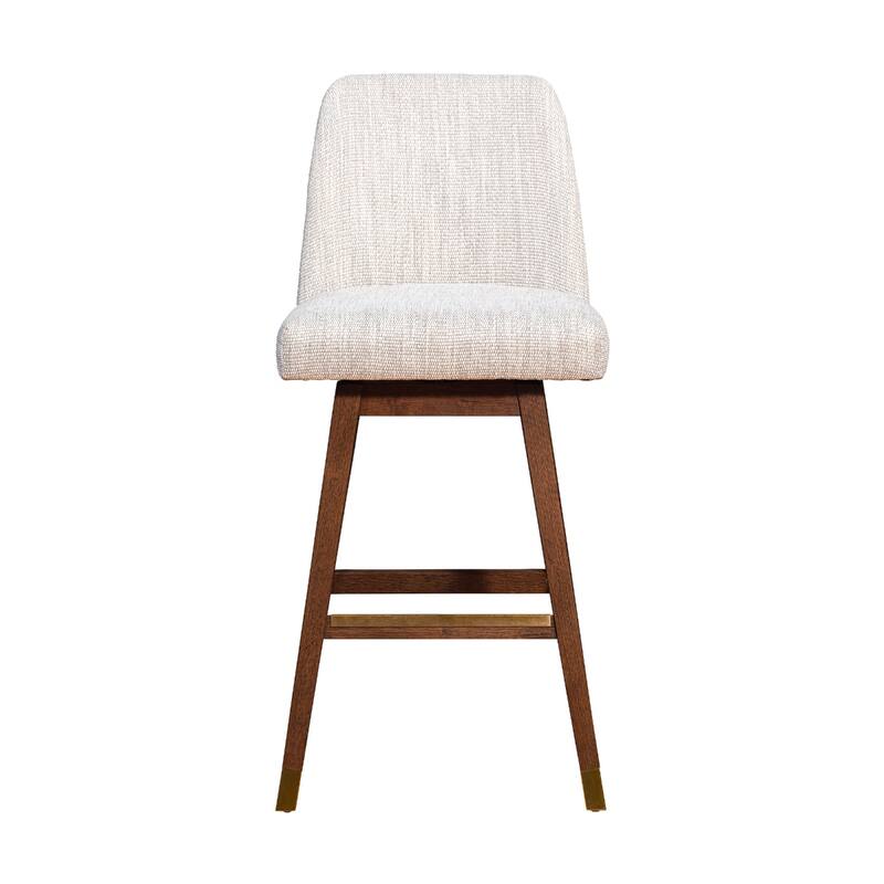 Full Back Swivel Counter Height Bar Stool with Armrest and Foam Cushion Seat Wood Frame for Kitchen - Beige-Brown-41.5"