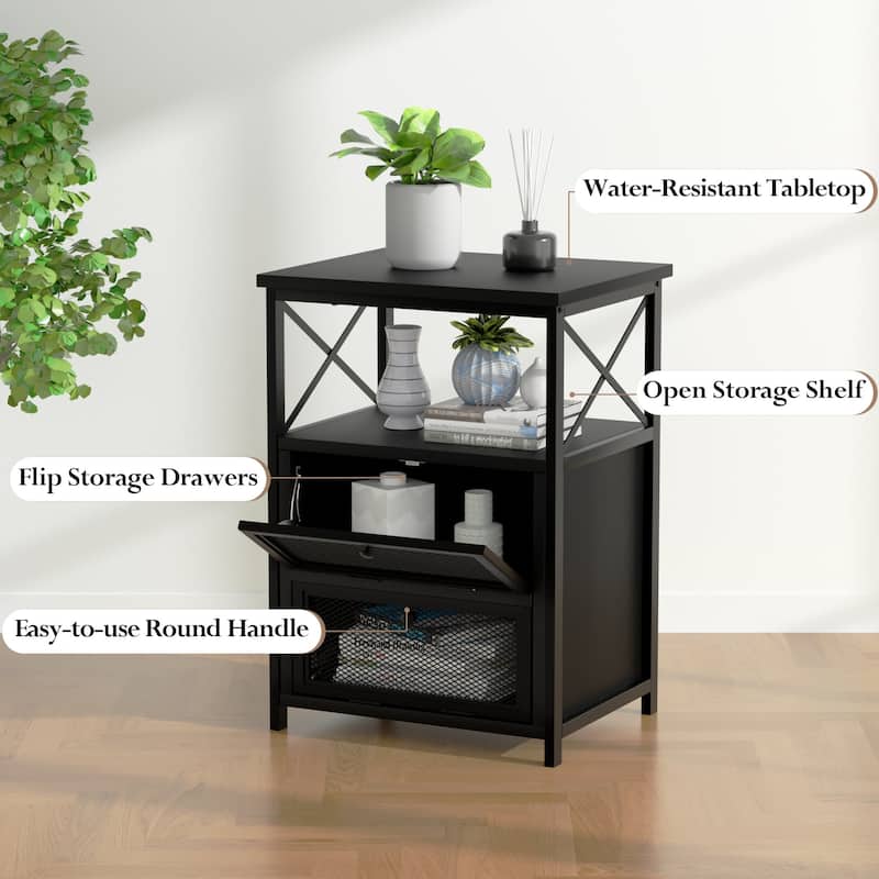 3 Piece Bedroom Set, 14.2-Inch Metal Bed Frame with Nightstand set of 2