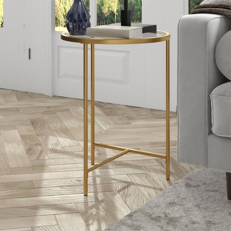 Clear Glass Round End Table with 3 Leg Steel Base - 18” x 18” x 24” (D x W x H)