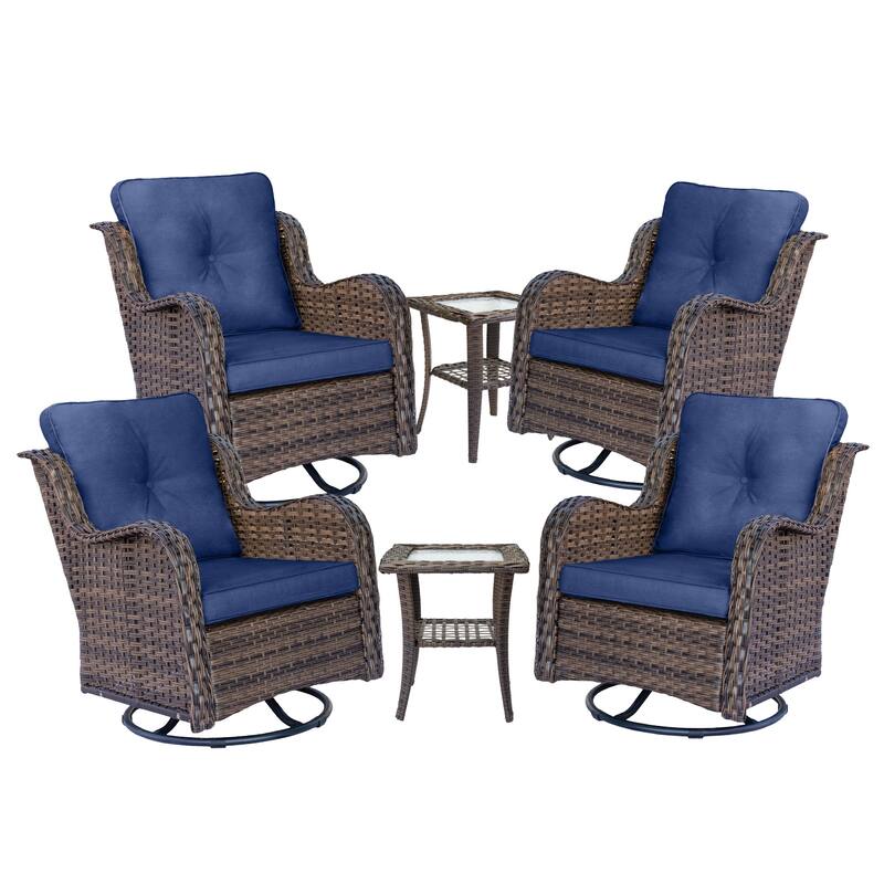 Wicker Outdoor Patio Conversation Seating Sets with Swivel Rocker Chairs