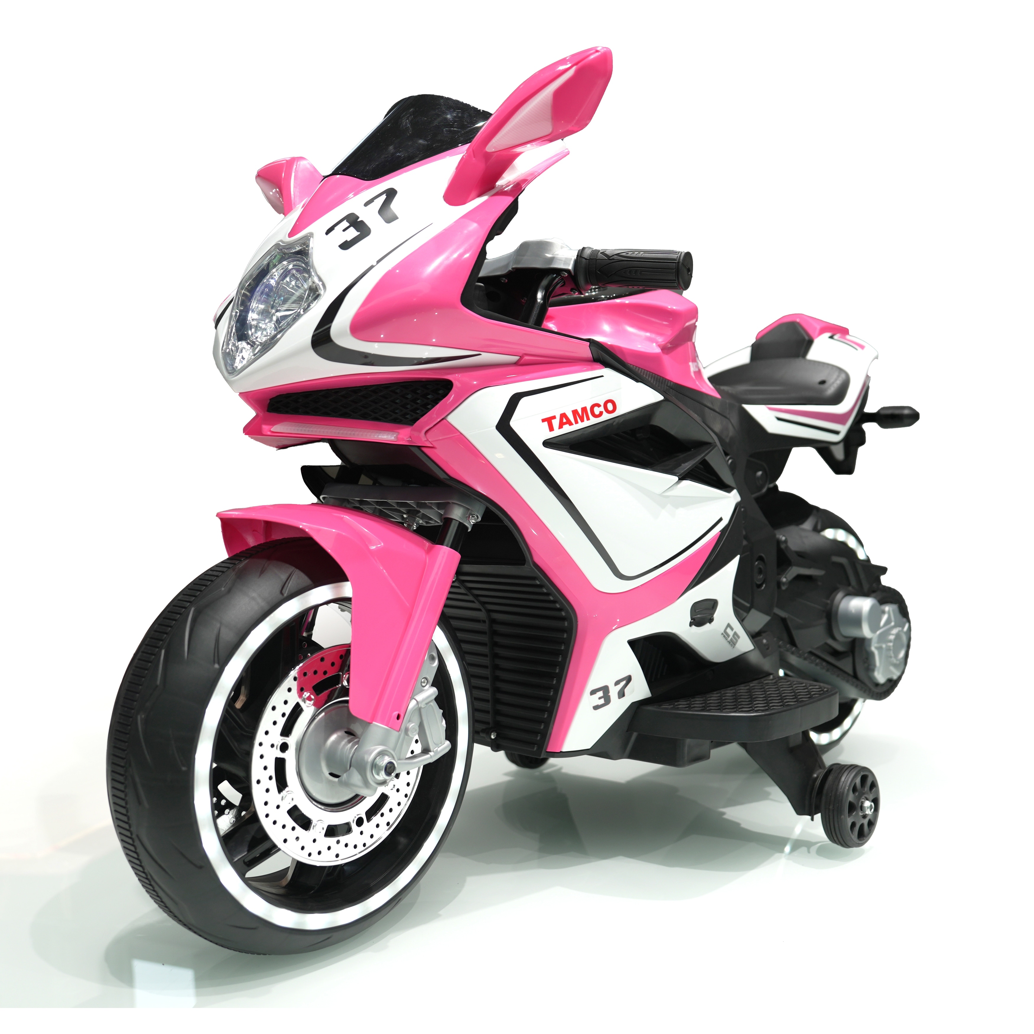 TAMCO 12V Kids Electric Motorcycle Safe Ride with Training Wheels and Manual Throttle