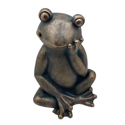 16 Inches Resin Sitting and Thinking Frog Accent Decor, Bronze