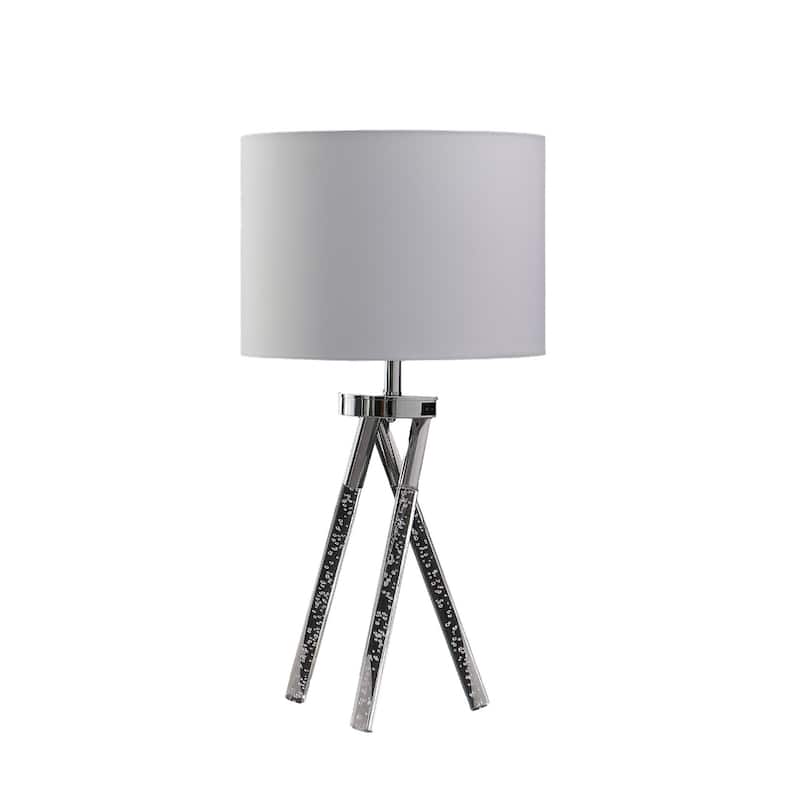 26" Silver Metal Tripod Table Lamp with White Fabric Drum Shade and Rotary Socket for Bedroom - 26.25"H x 14"W x 14"D