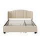 preview thumbnail 3 of 12, Upholstered Platform Bed w/ Wingback Headboard, 1 Twin Trundle & 2 Drawers, Linen Fabric, Queen Size, Beige