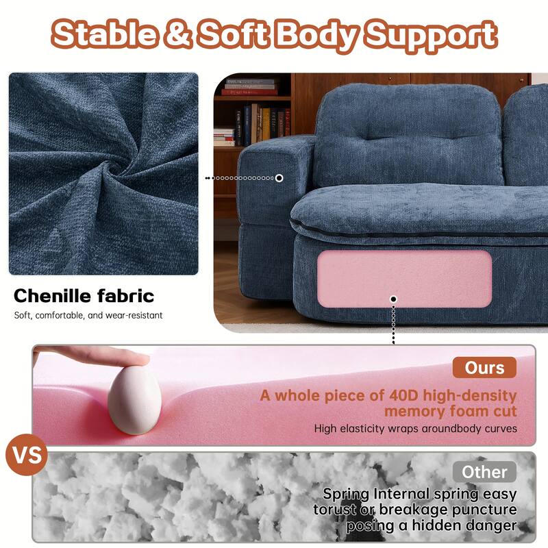 Modern 2-Seater Sofa 2-in-1 Sleeper Sofa Bed with Convertible Sofa Cushion Unfolds Into Quilt, 2 Pillows, for Living Room