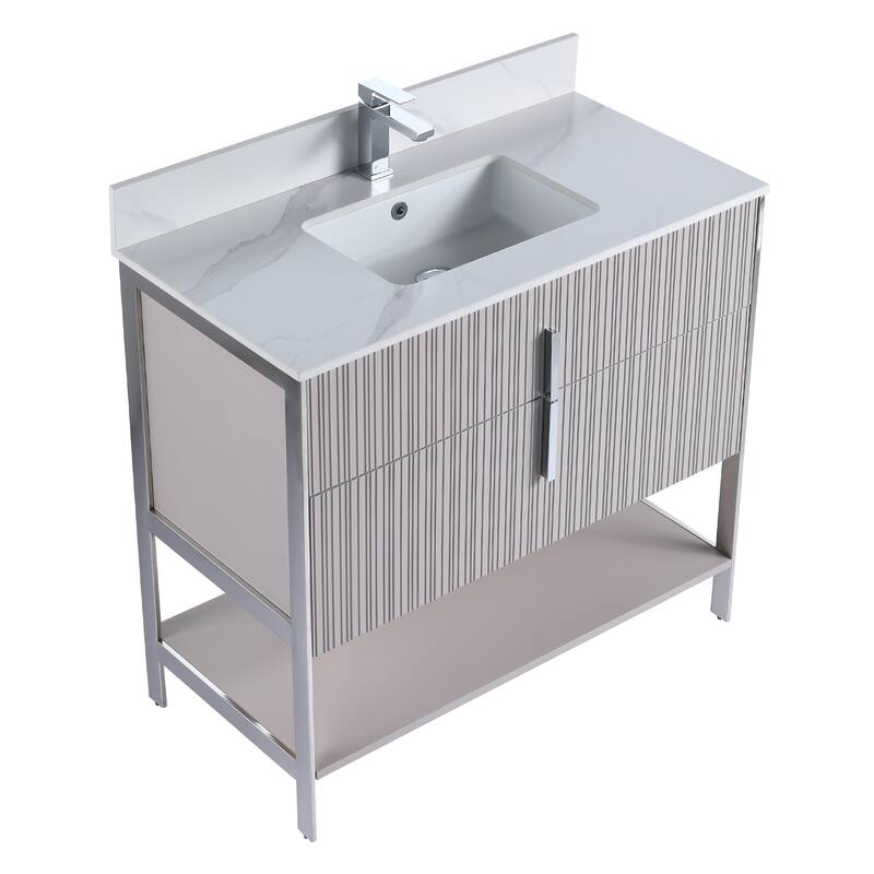 Fine Fixtures Serenity Modern Bathroom Vanity with White Carrara Stone Top