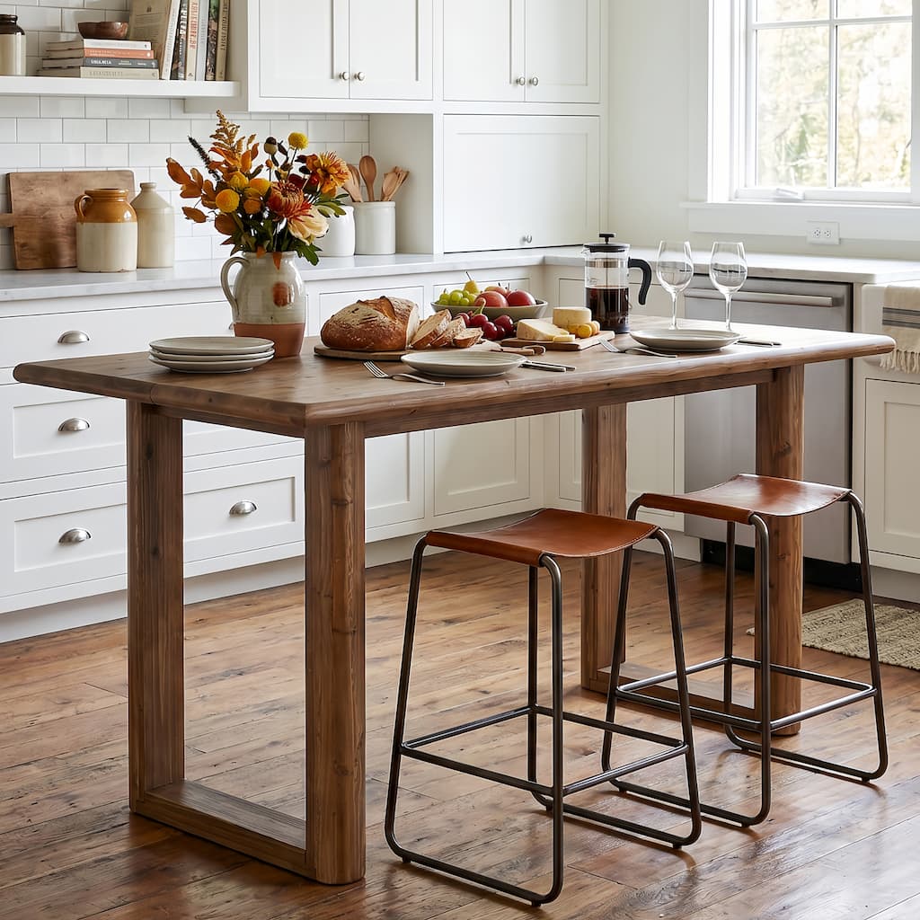 63 Inch Farmhouse Solid Wood Rectangular Dining Table with U-Shaped Leg Base