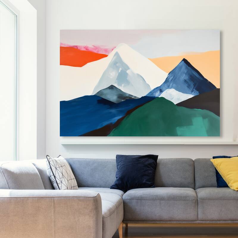Wynwood Studio Abstract Main Colors Mountains Blue and Modern & Contemporary Wall Art Canvas Print - 36 x 54